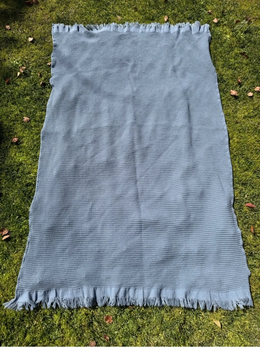 Matouk Kiran 4-Piece Turkish Cotton Waffle Towel Set Sea Blue Fringe Soft GUC